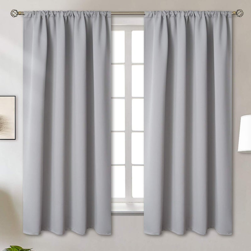 BGment Rod Pocket Room Darkening Curtains for Bedroom - Thermal Insulated Blackout Curtain Drapes for Living Room, 52 x 63 Inch, 2 Panels, Light Grey - Image 1